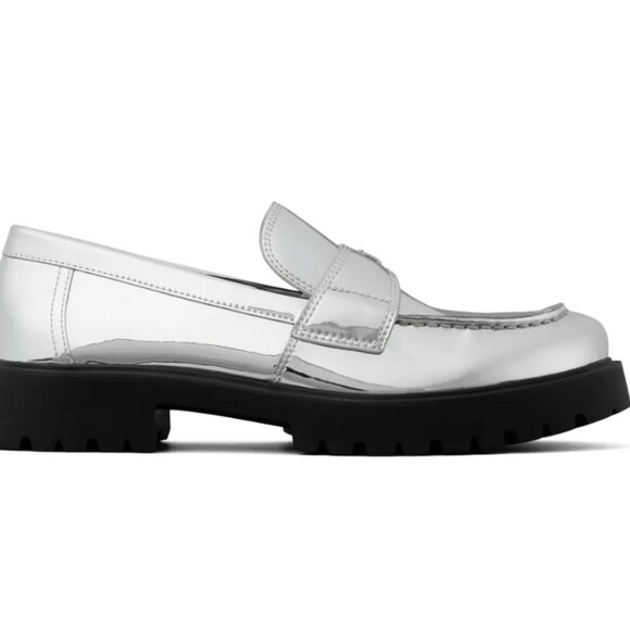 NWOT TORY BURCH SILVER CHUNKY CLASSIC LUG LOAFERS - 8M - Picture 2 of 9